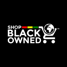 A black background with the words "Shop Black Owned" in white and an image of the world in a shopping cart