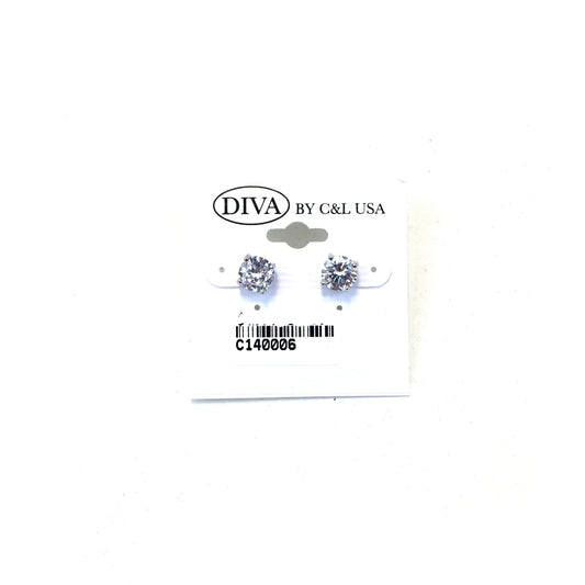 Diva Round Silver Plated CZ Earrings NSE2006 - Beauty Bar & Supply