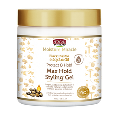 African Pride Moisture Miracle Black Castor &amp; Jojoba Oil Max Hold Styling Gel - Beauty Bar & Supply